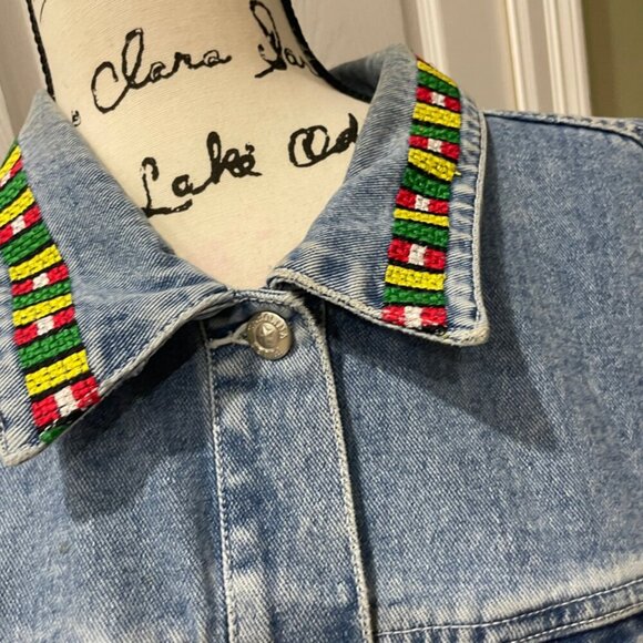 DENIM VEST Y2K 90’s COLORFUL EMBROIDERED Sz 22W BIKER ROCK HIPPIE AESTHETIC - Picture 5 of 14